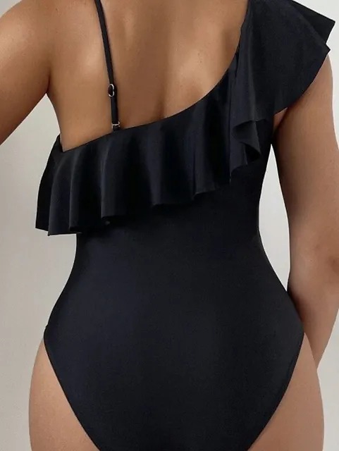 Black sexy swimsuit with sheer lace detail