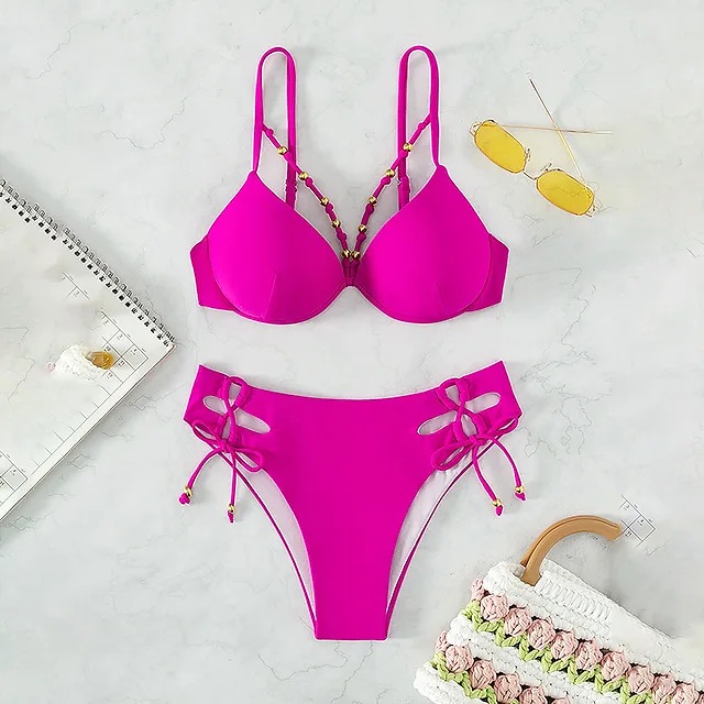 Pink underwire push up bikini with Gold detail