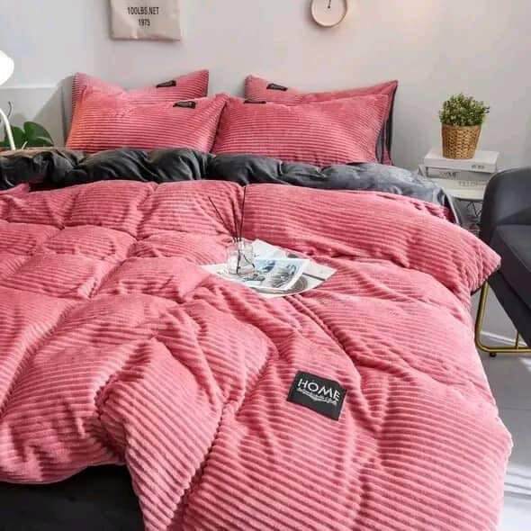 CORAL VELVET DUVETS WITH 2 PILLOW CASES AND A BEDSHEET 