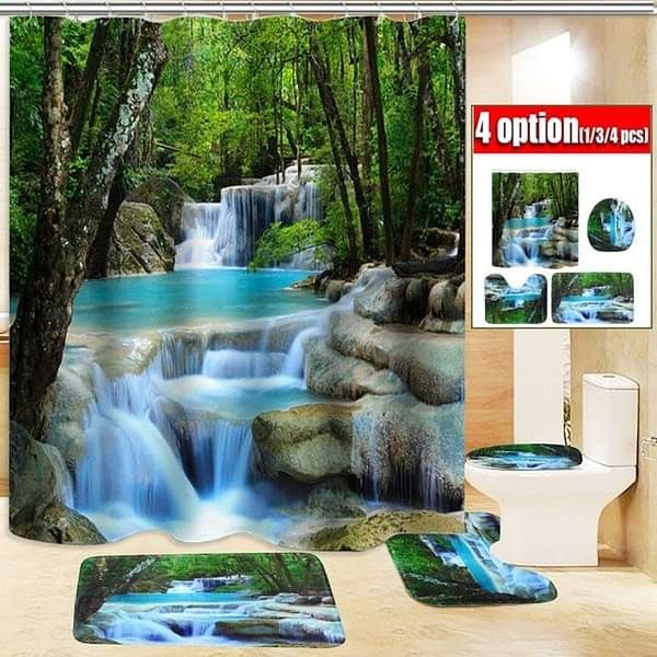 4 PIECE TOILET SEAT COVERS with SHOWER CURTAINS 