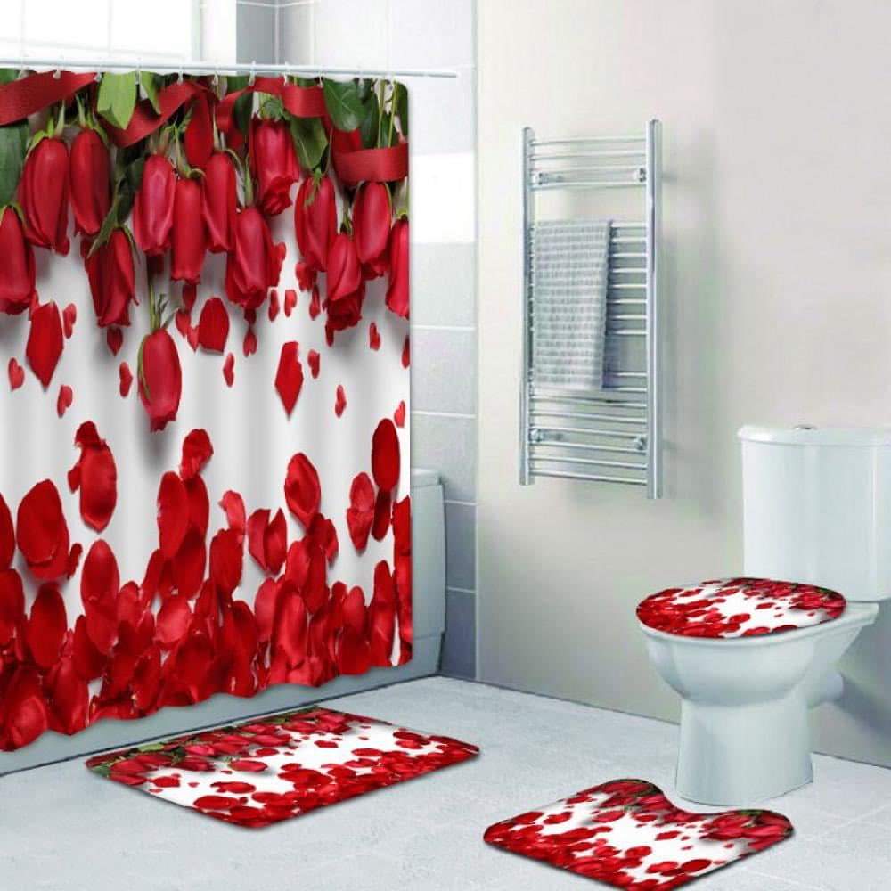 4 PIECE TOILET SEAT COVERS with SHOWER CURTAINS 