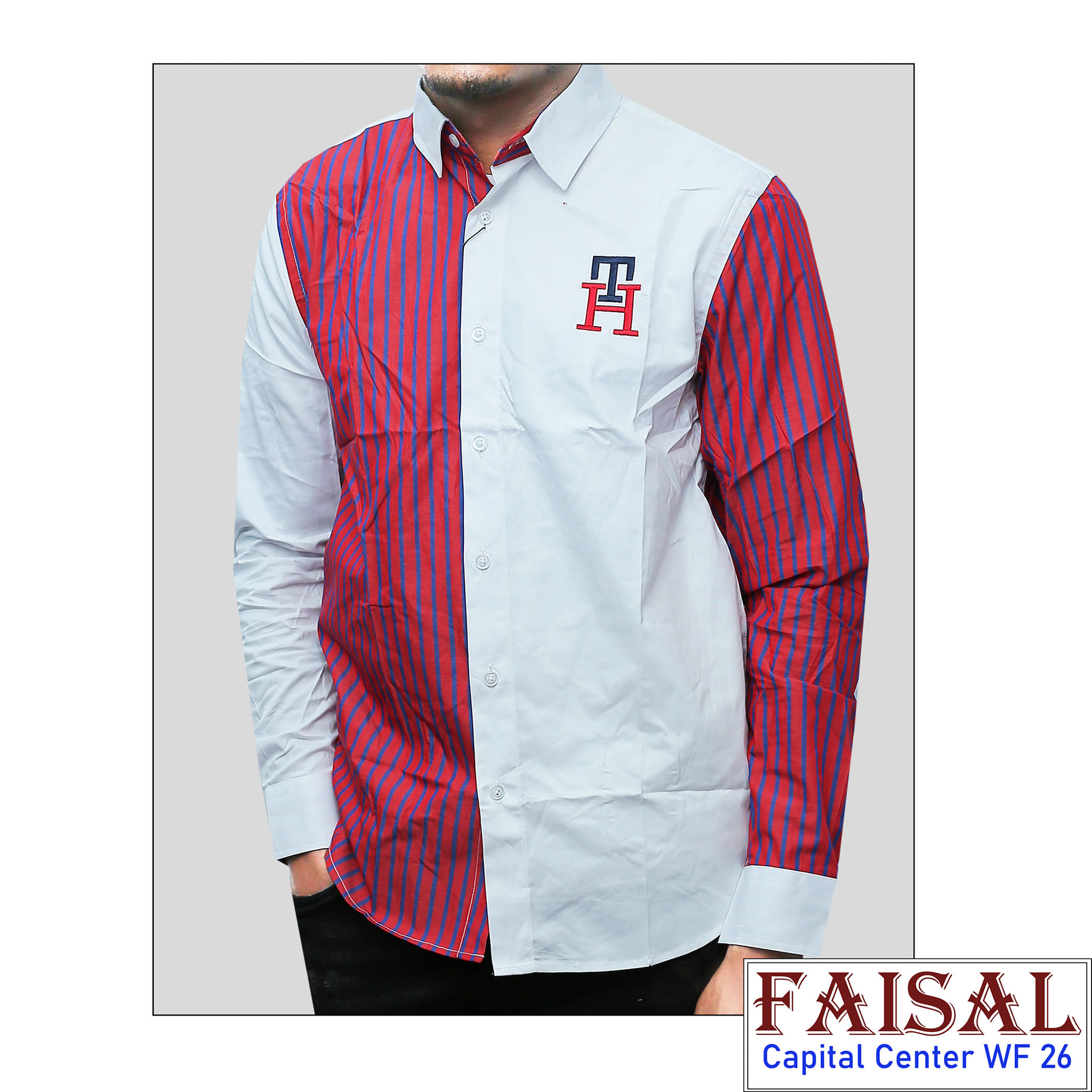 men long sleeved shirts with half side stripes design