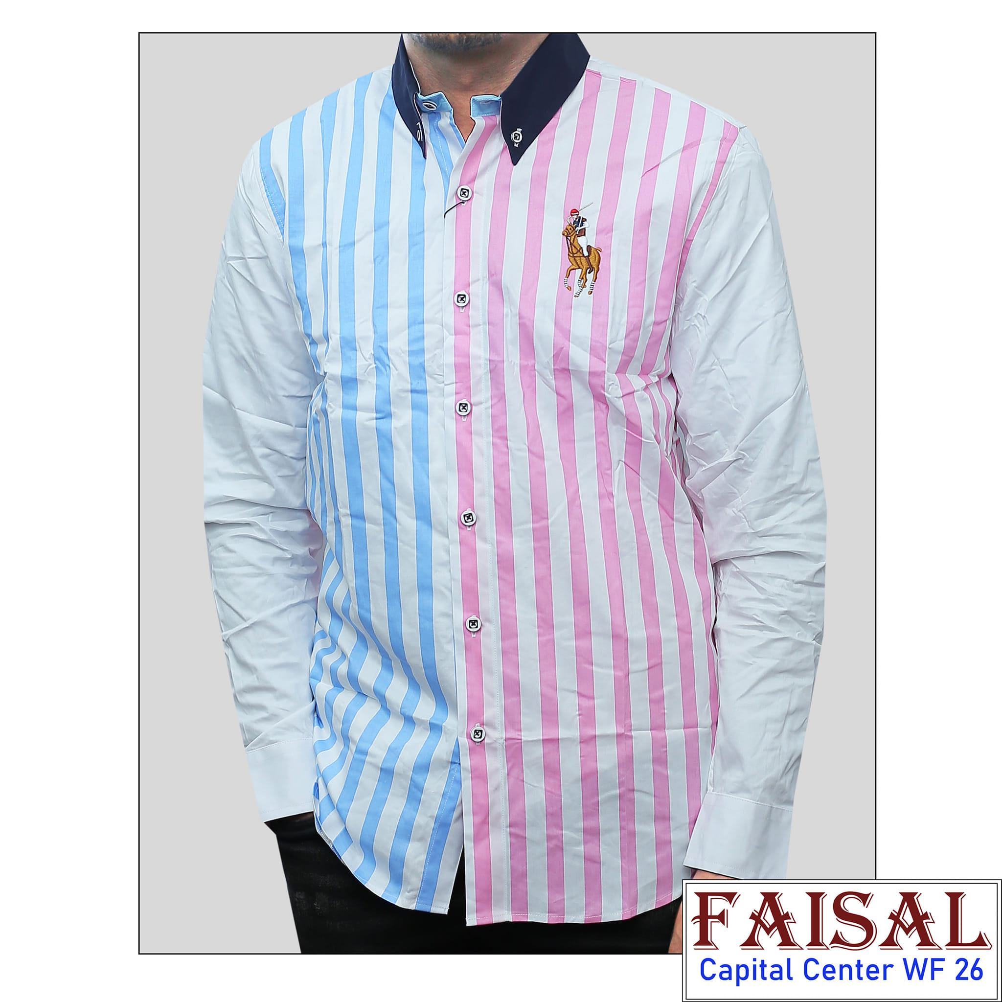 men long sleeved shirts with half side stripes design