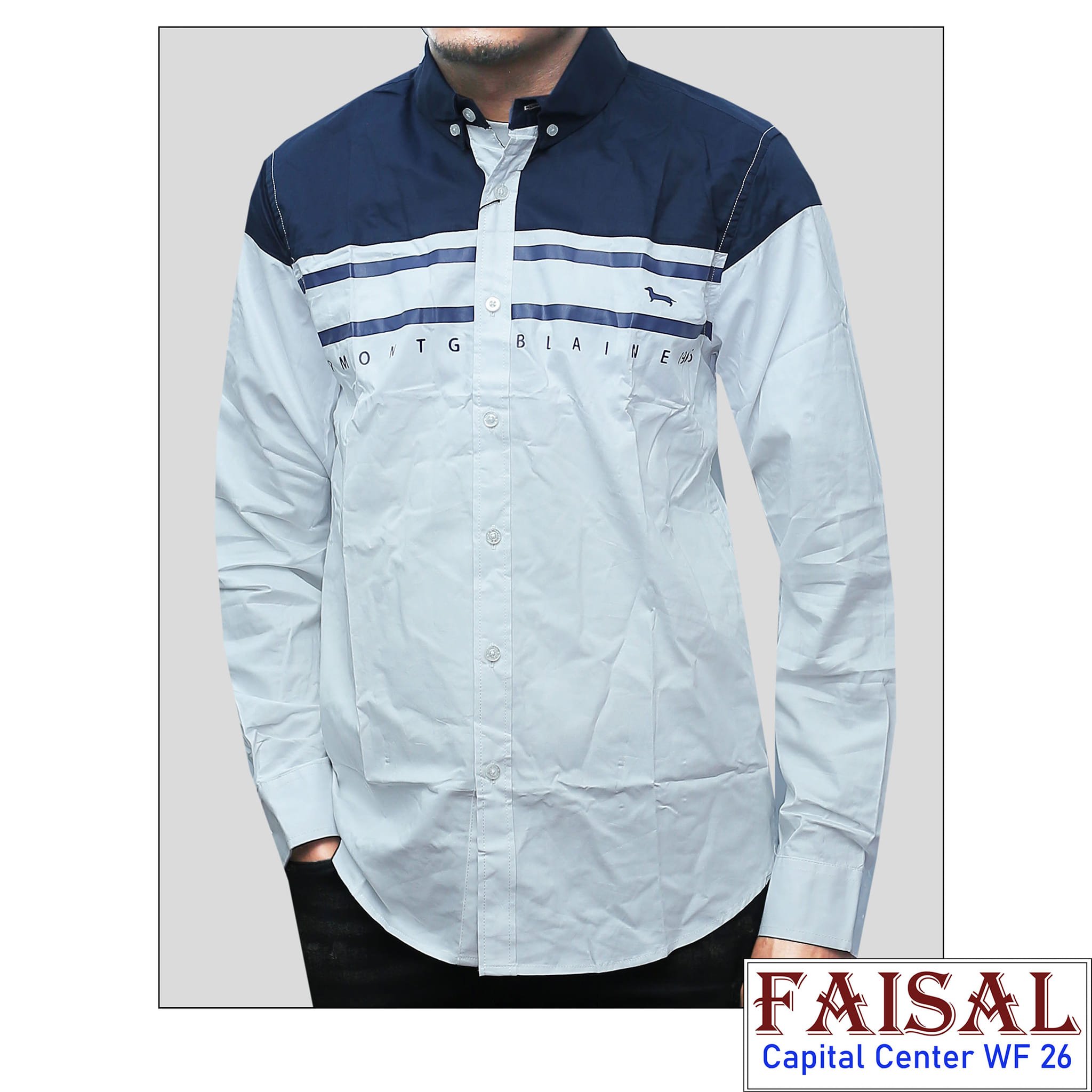 Men light blue and white long sleeved shirts