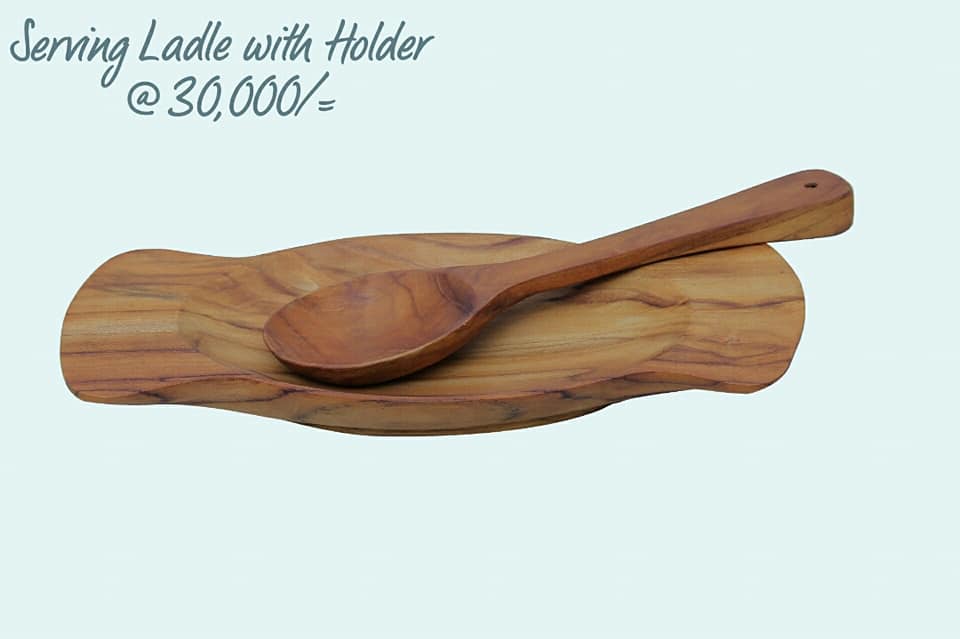 wooden serving ladle with holder
