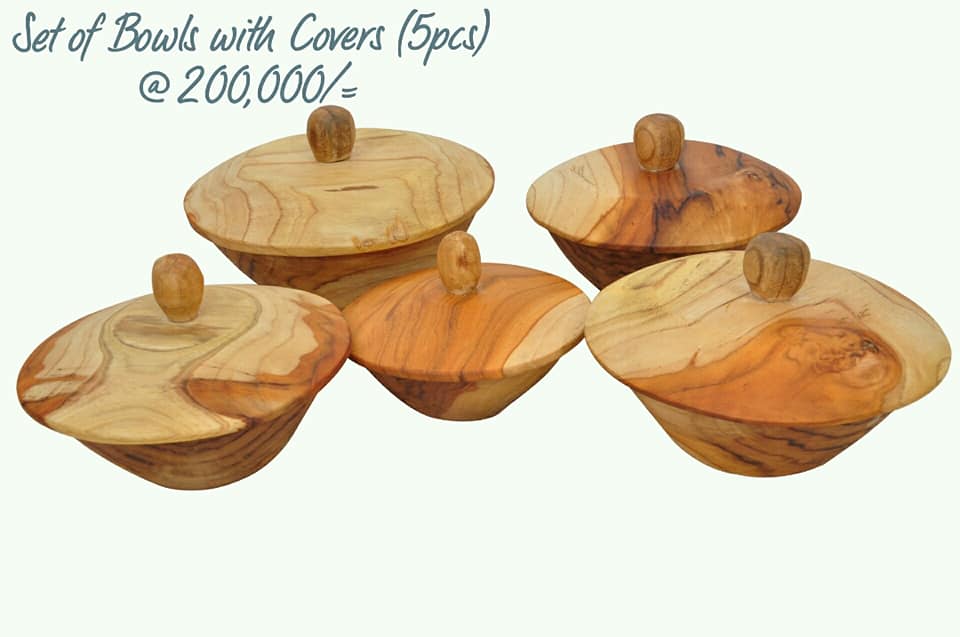 set of wooden bowls with covers