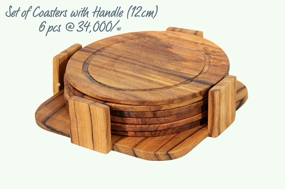 6pcs set of wooden coasters with handle