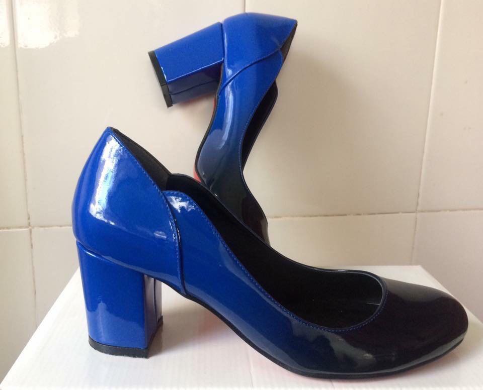 block heel blue shoes