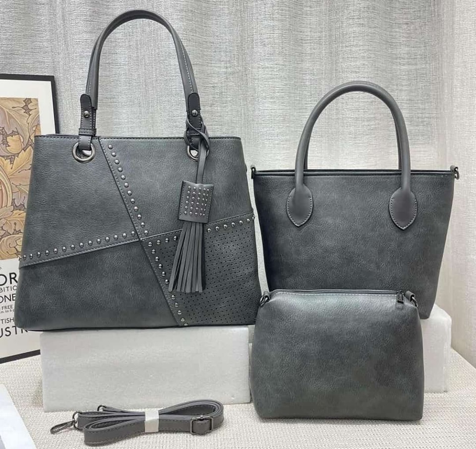 Grey handbag set of 3