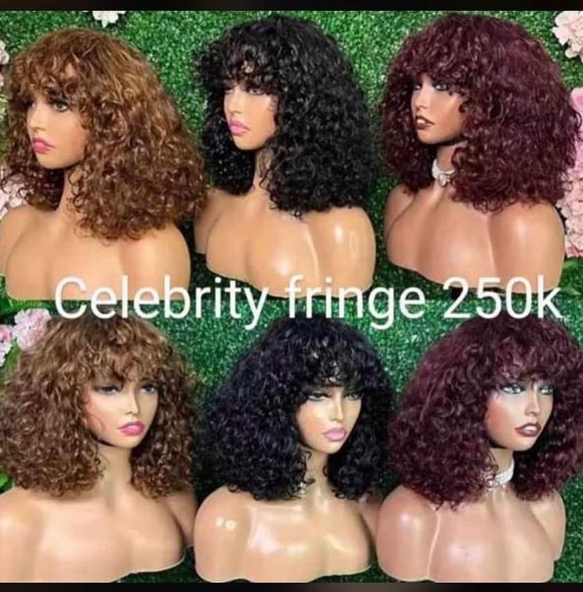 Soft curly fringe human hair wigs