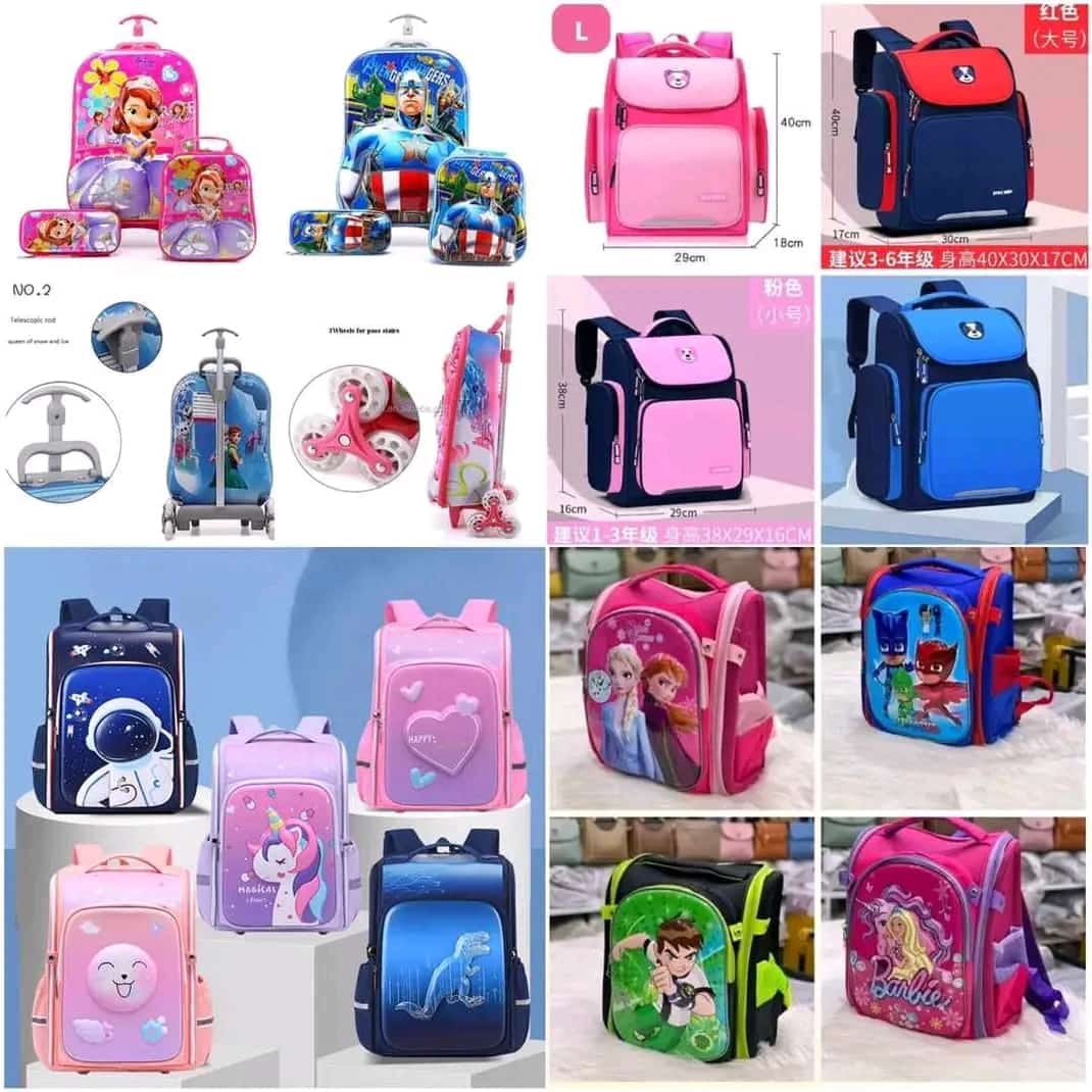 pink and blue school bags