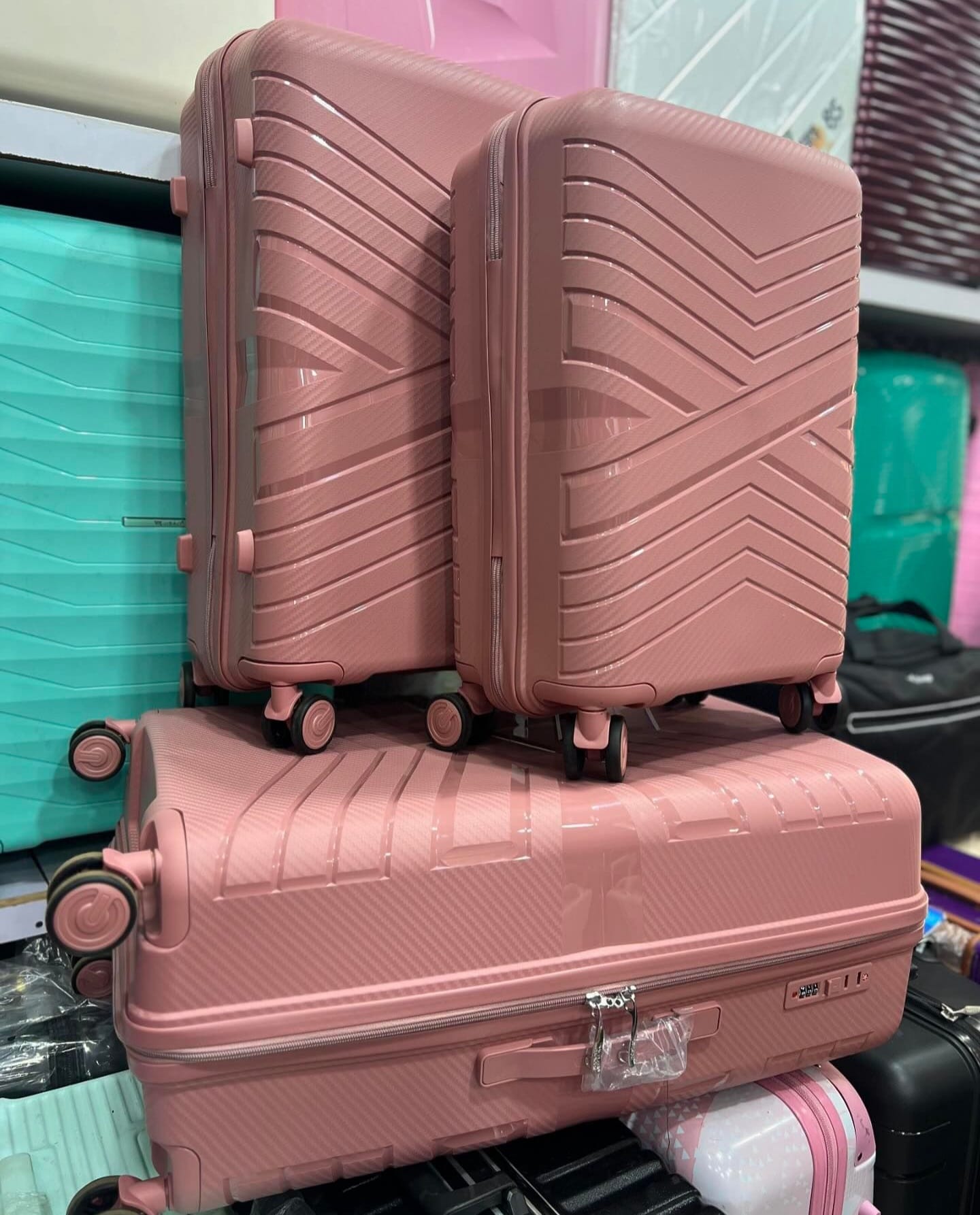 set of Rubber travel suitcases