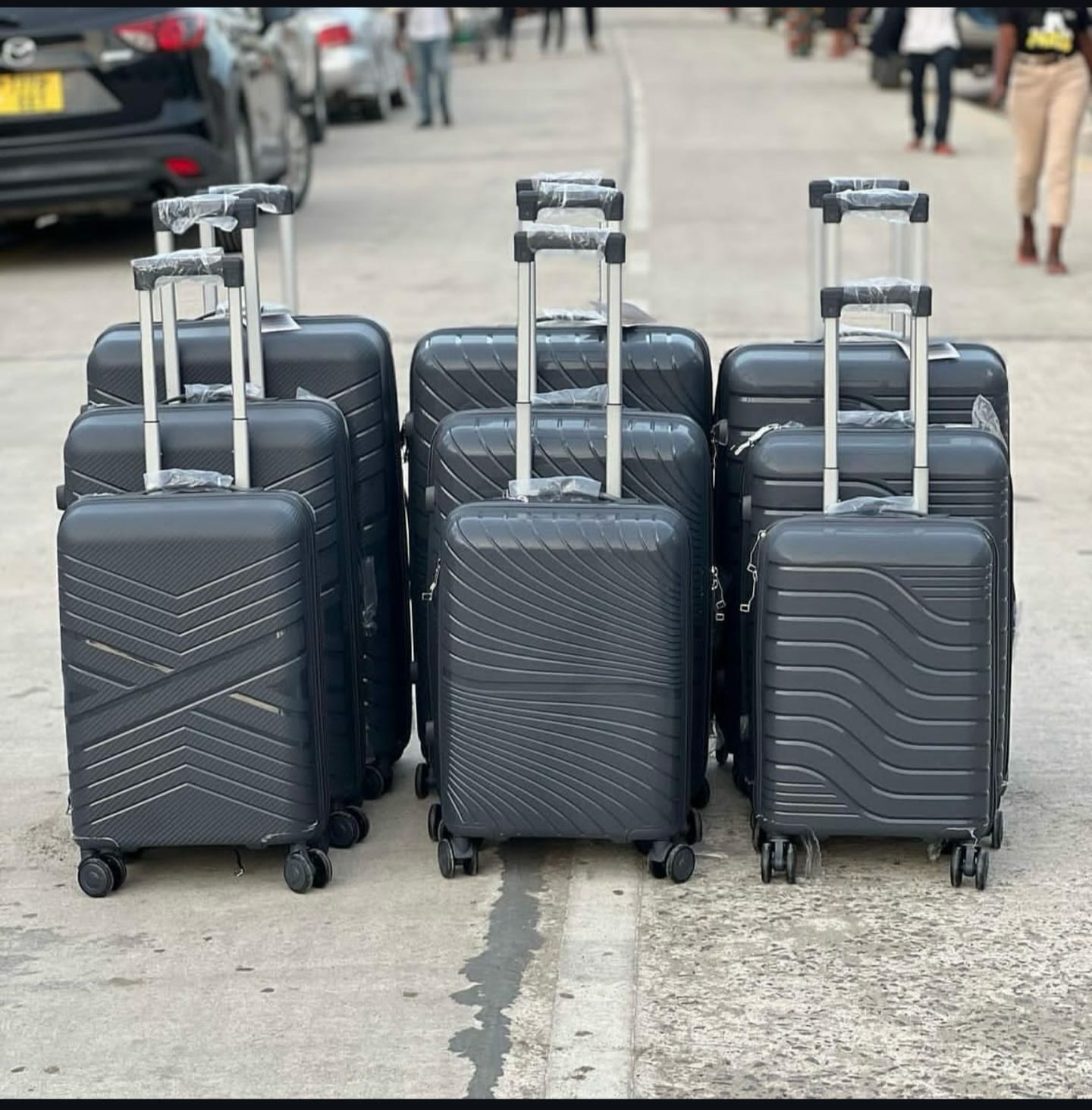 set of Rubber travel suitcases