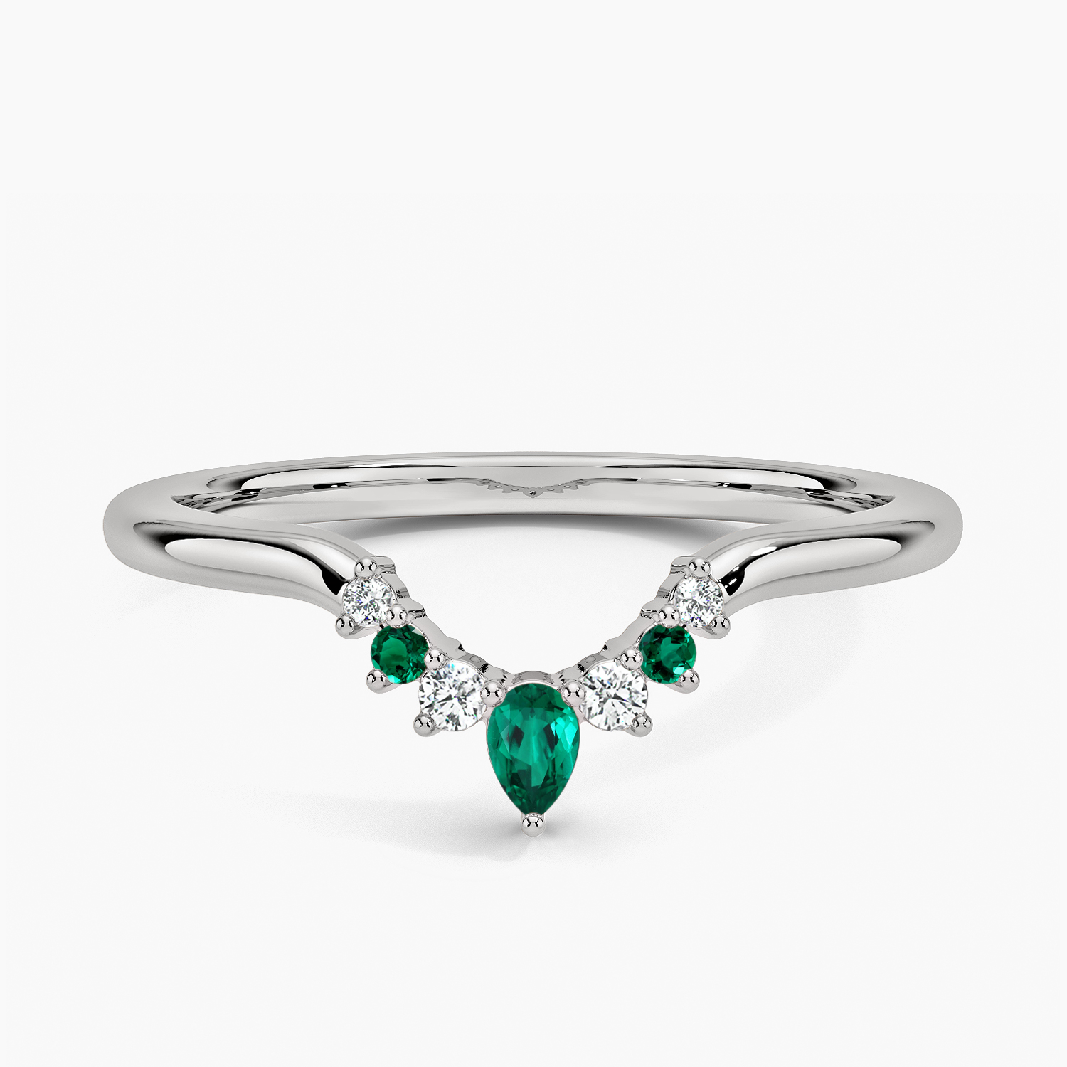 Lunette Lab Emerald and Diamond Contoured wedding Ring