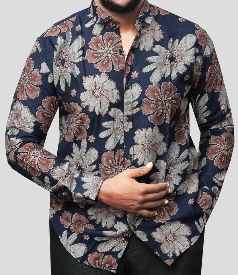 Men casual floral long sleeved shirts