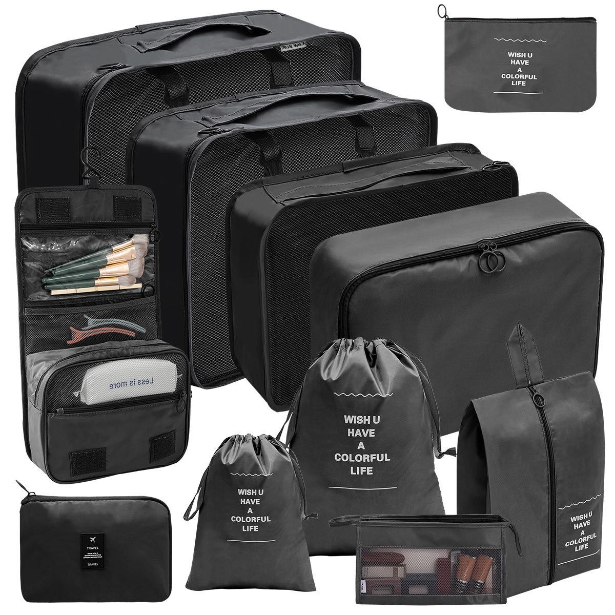 11 pc packing cubes / suitcase organizers