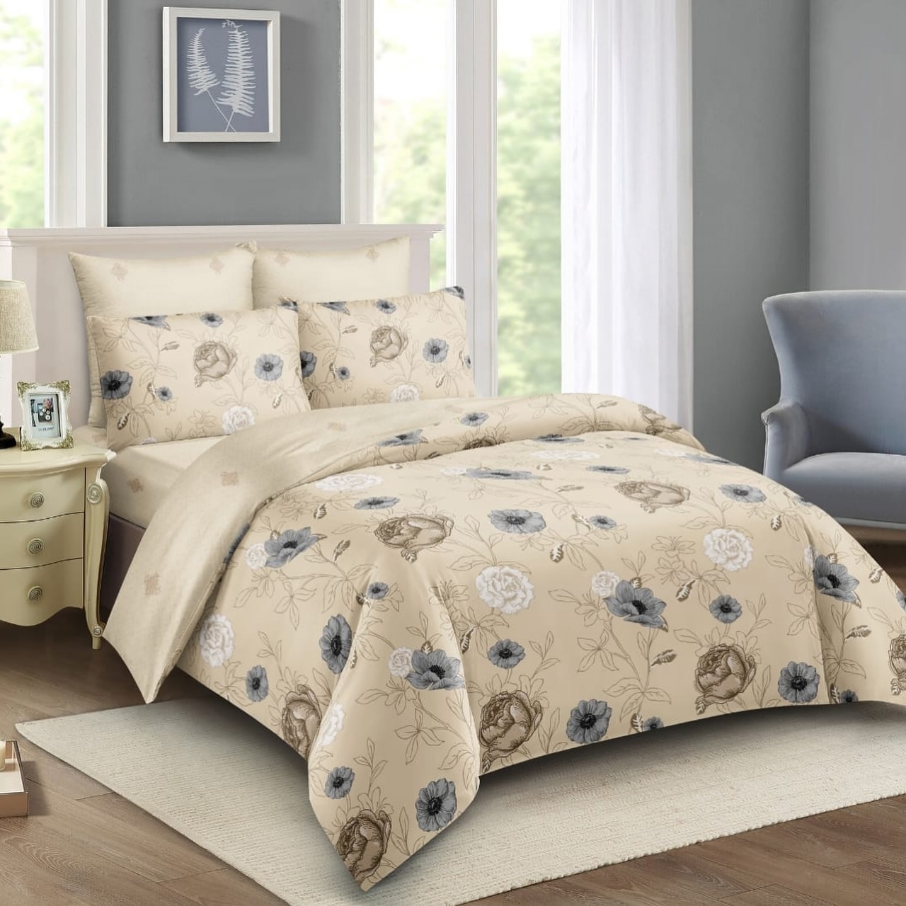 6/6 duvets with 2 pillow cases with a bedsheet