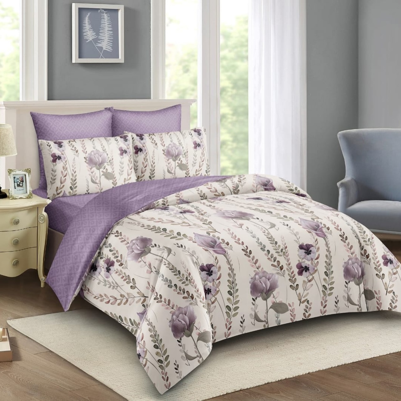 6/6 duvets with 2 pillow cases with a bedsheet