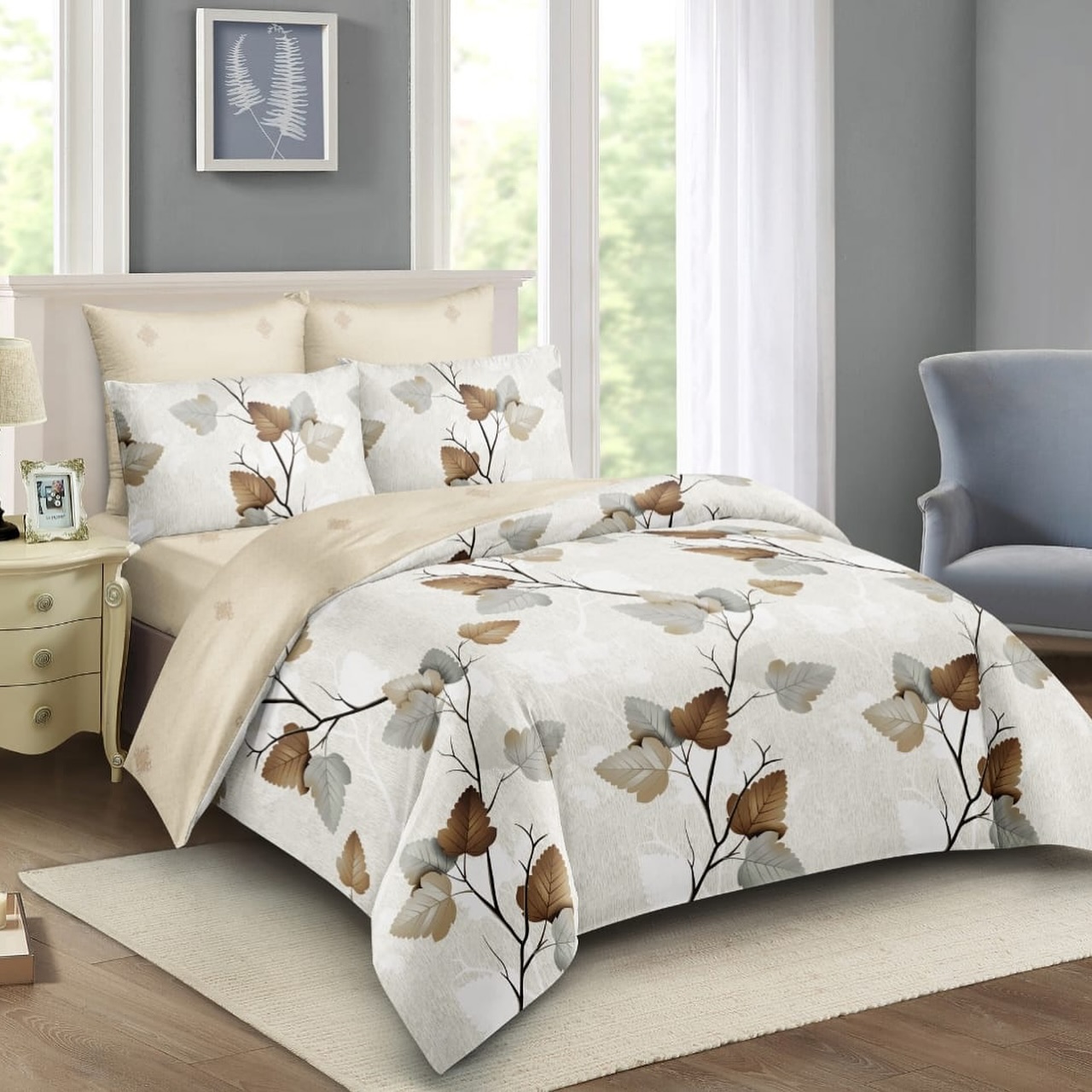 6/6 duvets with 2 pillow cases with a bedsheet