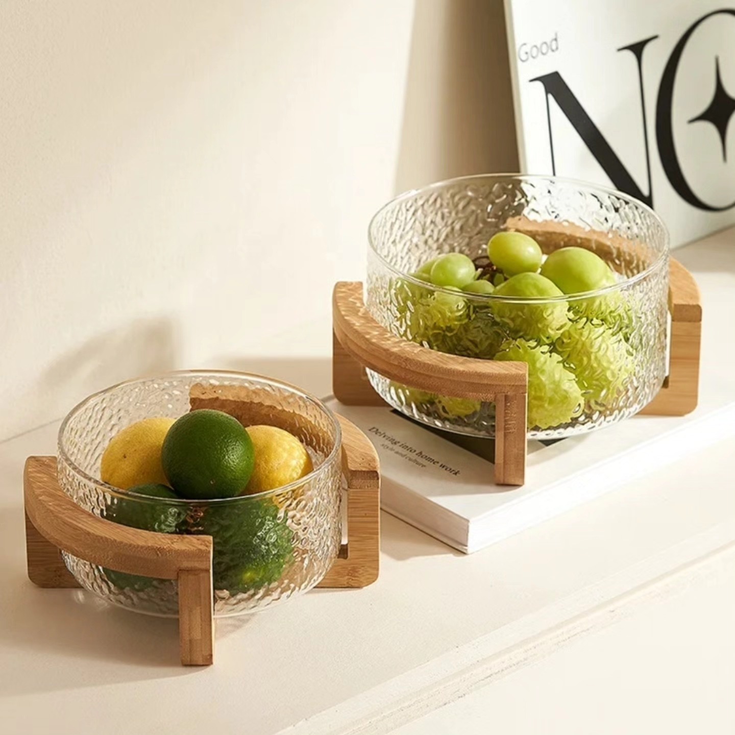 set of 3 Borosillicate salad-serving glass dishes